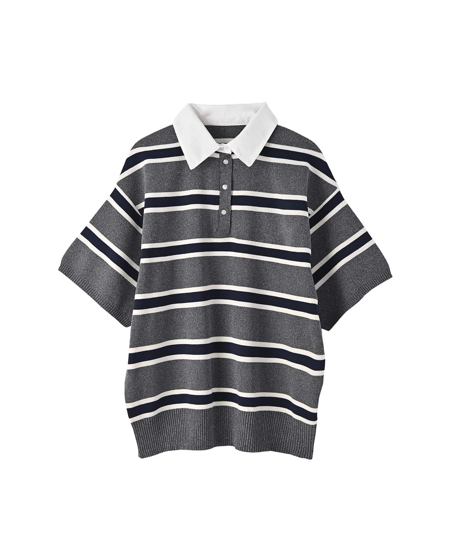 STYLE DELI「【BLK001】シャツ襟半袖ポロニット」|Tシャツ・カットソー|