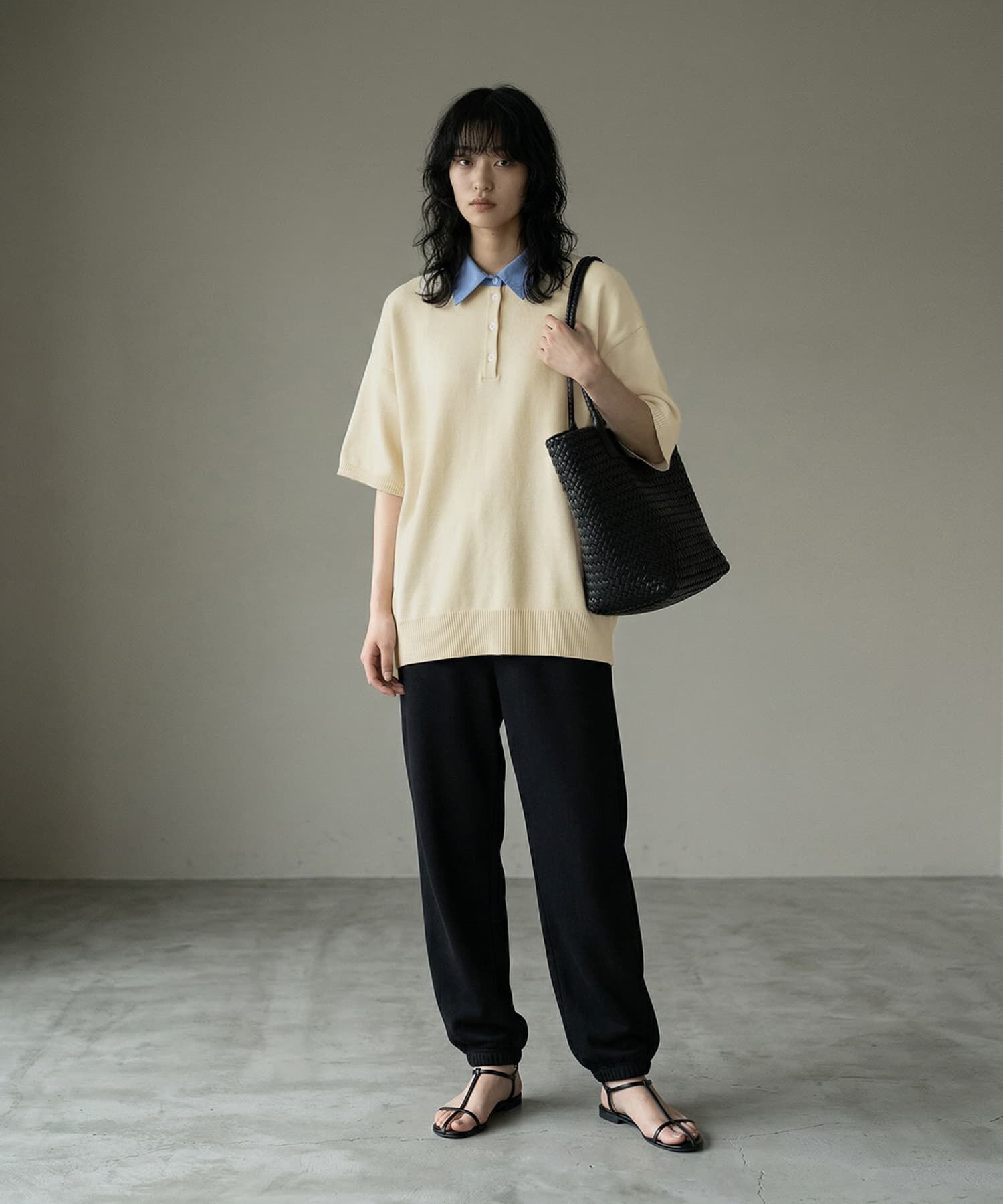 STYLE DELI「【BLK001】シャツ襟半袖ポロニット」|Tシャツ・カットソー|アイボリー