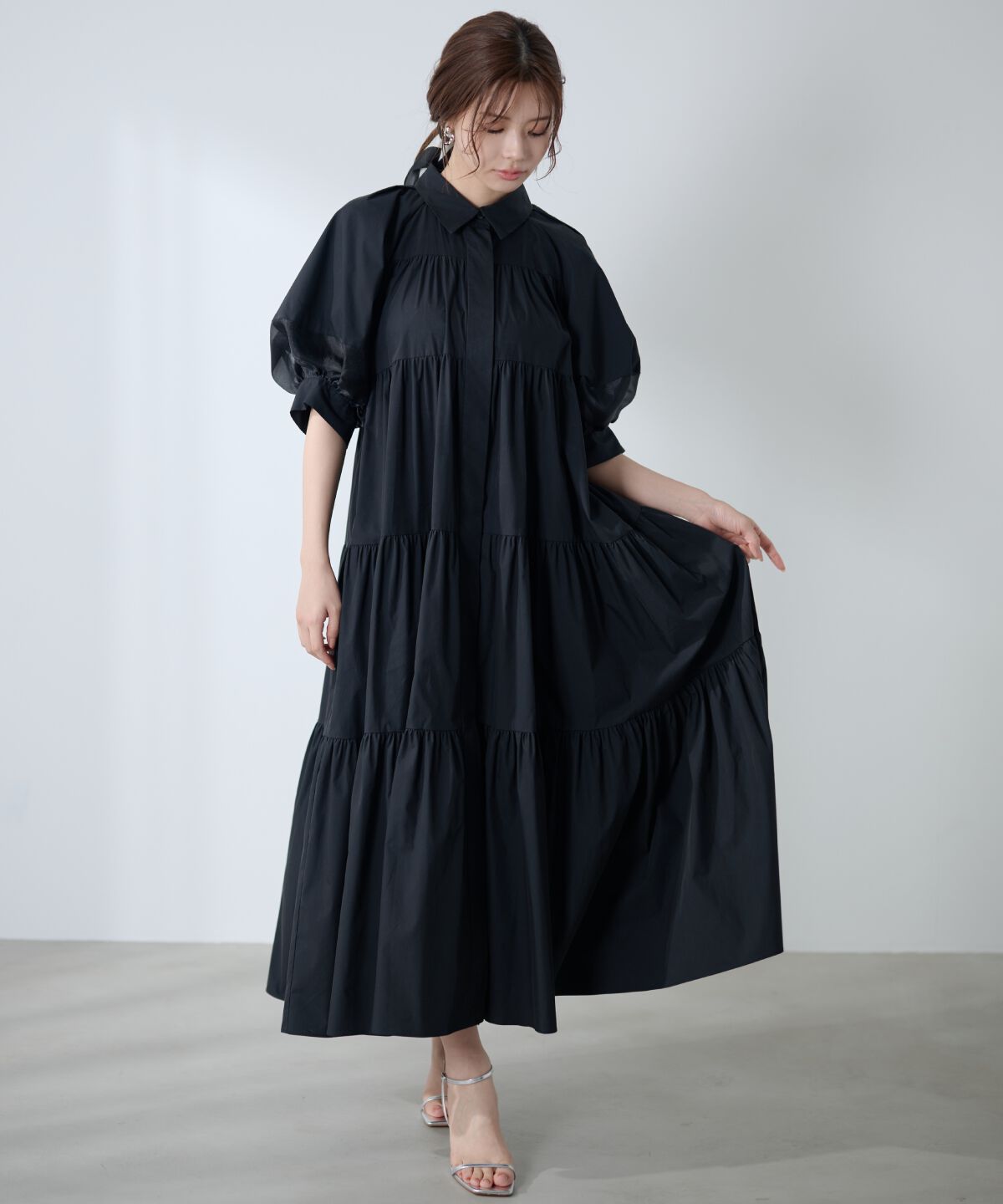 アンドクチュール「袖シアーシャツワンピース」|ワンピース|