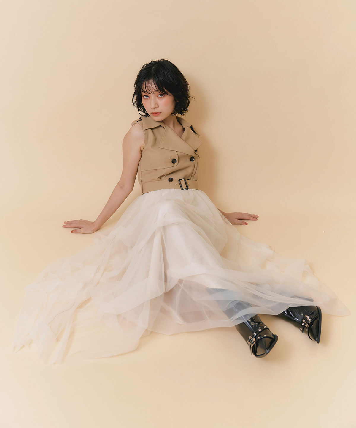 REDYAZEL「トレンチライクチュールドッキングティアードロングワンピース」|ワンピース|