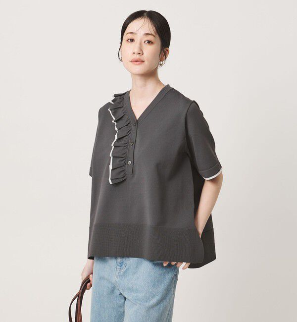 UNITED ARROWS「ミニマル フリル ショートスリーブ ニット」|ニット・セーター|DK.GRAY