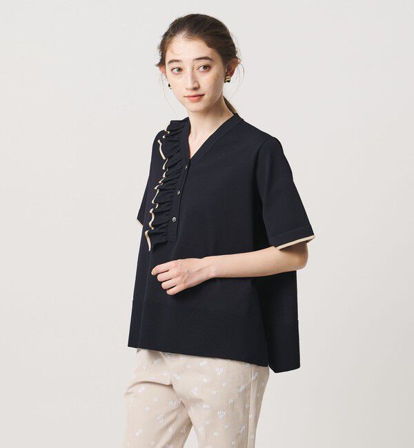 UNITED ARROWS「ミニマル フリル ショートスリーブ ニット」|ニット・セーター|