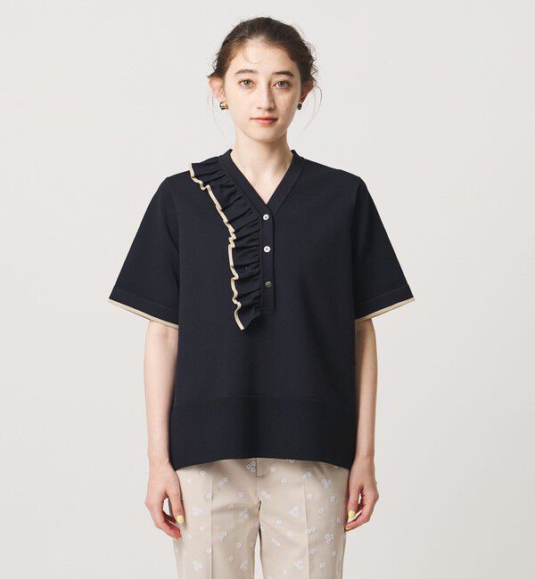 UNITED ARROWS「ミニマル フリル ショートスリーブ ニット」|ニット・セーター|