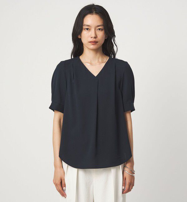 UNITED ARROWS green label relaxing「Vネック ショートスリーブ ブラウス マシンウォッシャブル 」|シャツ・ブラウス|