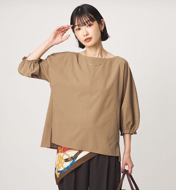 UNITED ARROWS green label relaxing「Breeze Cool ボートネック 7分袖 ブラウス マシンウォッシャブル 吸水速乾 通気性 UVカット」|シャツ・ブラウス|BEIGE