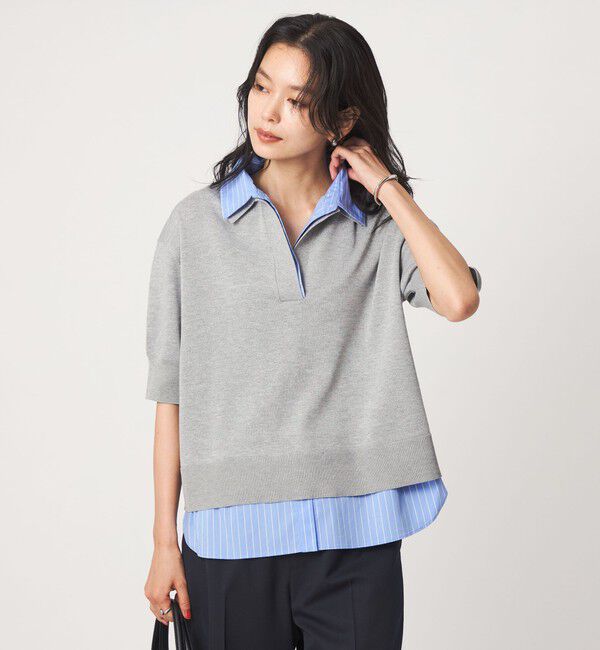 UNITED ARROWS green label relaxing「2WAY スキッパー シャツ プルオーバー ニット 5分袖 」|ニット・セーター|MD.GRAY