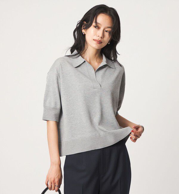 UNITED ARROWS green label relaxing「2WAY スキッパー シャツ プルオーバー ニット 5分袖 」|ニット・セーター|