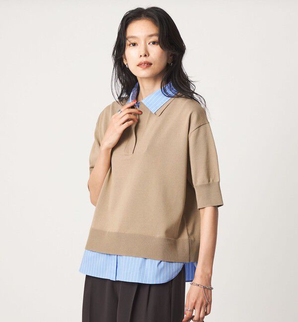 UNITED ARROWS green label relaxing「2WAY スキッパー シャツ プルオーバー ニット 5分袖 」|ニット・セーター|