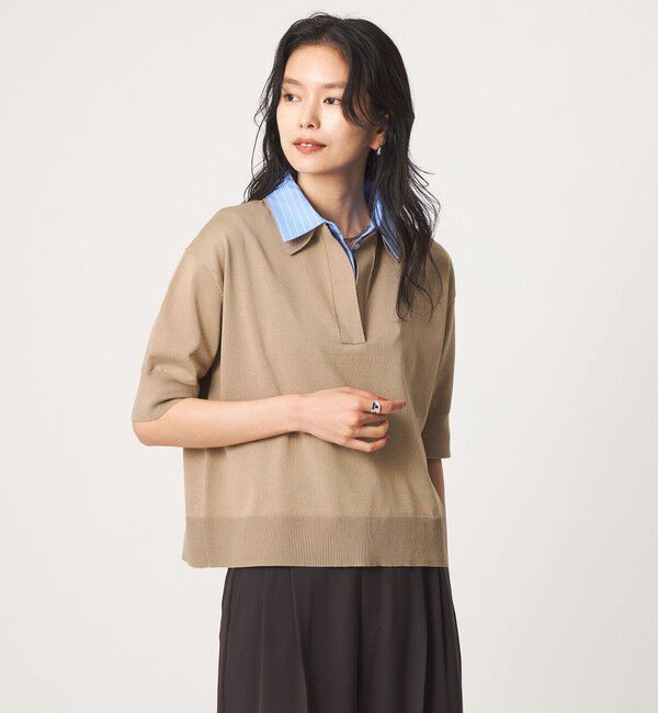 UNITED ARROWS green label relaxing「2WAY スキッパー シャツ プルオーバー ニット 5分袖 」|ニット・セーター|