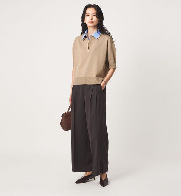 UNITED ARROWS green label relaxing「2WAY スキッパー シャツ プルオーバー ニット 5分袖 」|ニット・セーター|