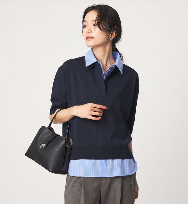 UNITED ARROWS green label relaxing「2WAY スキッパー シャツ プルオーバー ニット 5分袖 」|ニット・セーター|