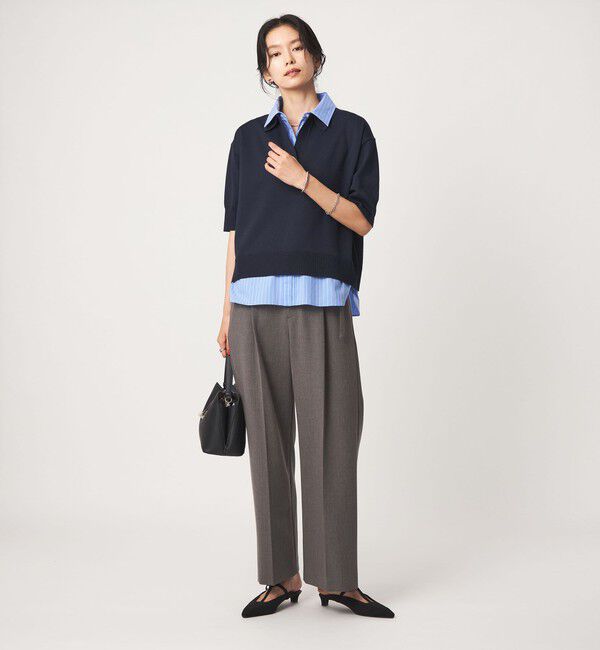 UNITED ARROWS green label relaxing「2WAY スキッパー シャツ プルオーバー ニット 5分袖 」|ニット・セーター|