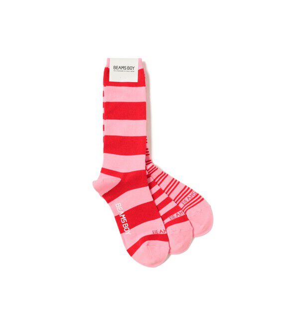 BEAMSBOY「テレコ ボーダー 3/2」|ソックス|PINK*RED
