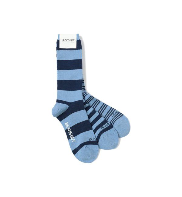 BEAMSBOY「テレコ ボーダー 3/2」|ソックス|LT.BLUE*NAVY