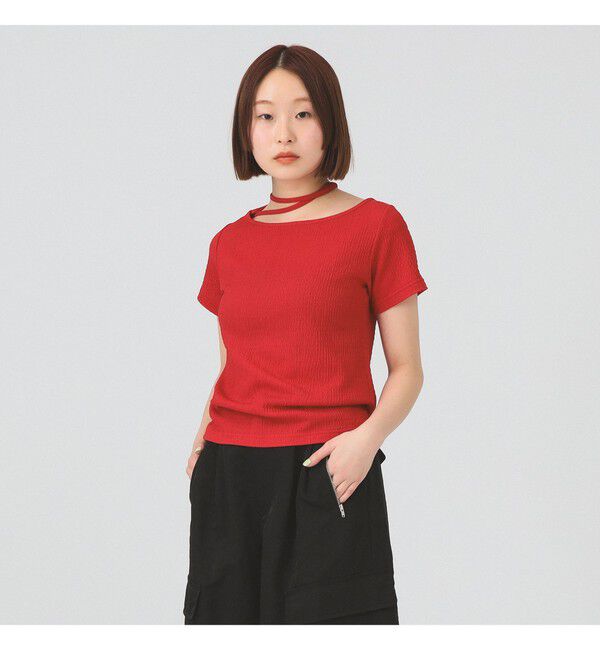 Ray BEAMS 「ネックリボン ボートネック Tシャツ」|Tシャツ・カットソー|RED