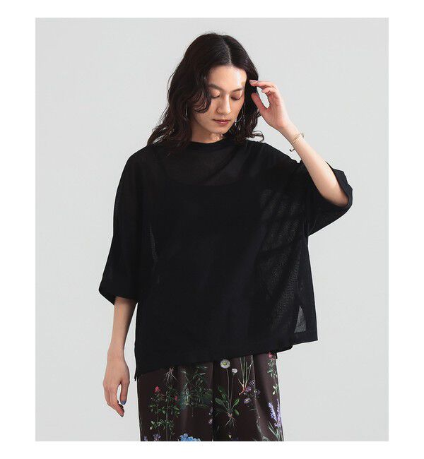 Demi-Luxe BEAMS 「コットン チュール オーバー Tシャツ」|Tシャツ・カットソー|BLACK
