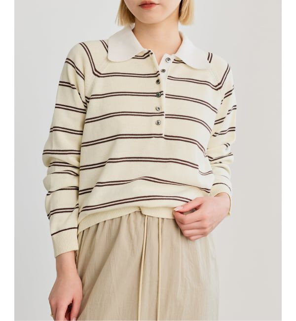 IENA LA BOUCLE「《予約》《手洗い可》IENA LA BOUCLE マルチボーダーラガーシャツニット」|ニット・セーター|ナチュラル