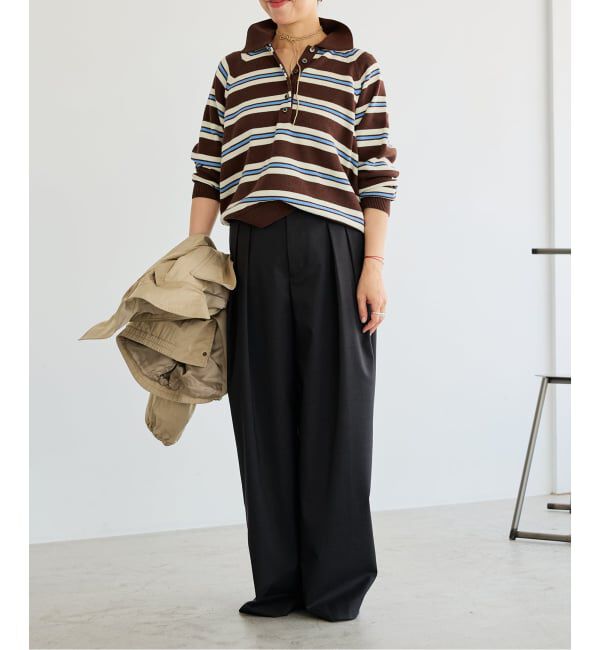 IENA LA BOUCLE「《予約》《手洗い可》IENA LA BOUCLE マルチボーダーラガーシャツニット」|ニット・セーター|
