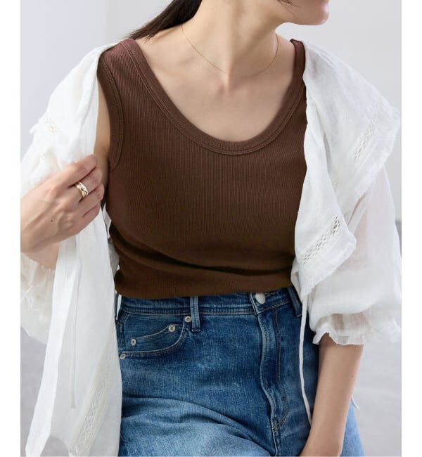 IENA「《追加2/UVカット》テレコストレッチフレンチノースリーブ」|Tシャツ・カットソー|ブラウン