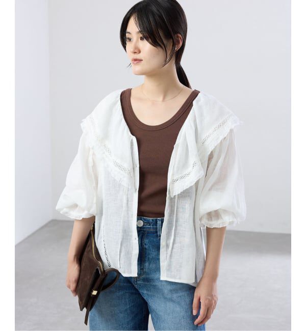IENA「《追加2/UVカット》テレコストレッチフレンチノースリーブ」|Tシャツ・カットソー|