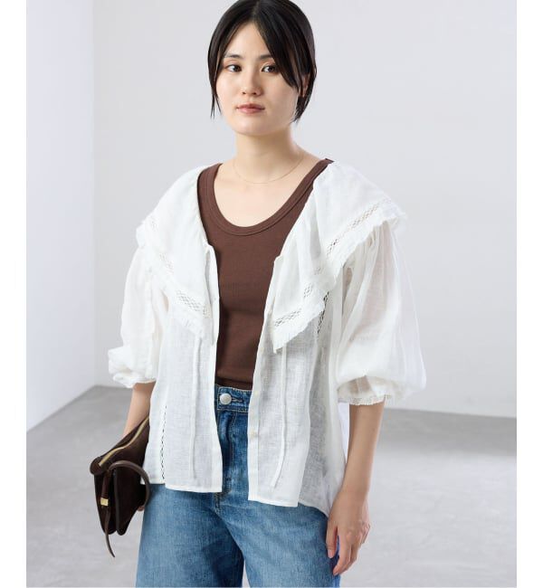 IENA「《追加2/UVカット》テレコストレッチフレンチノースリーブ」|Tシャツ・カットソー|