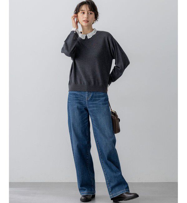 23区「【洗える】エンブロイダリー フラワーレースコンビ ニット」|ニット・セーター|