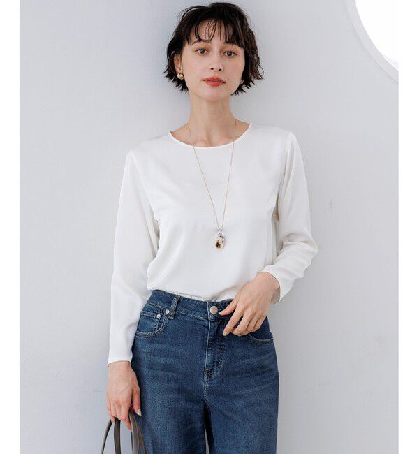 23区「サテン ロングスリーブ Tシャツ」|Tシャツ・カットソー|アイボリー系