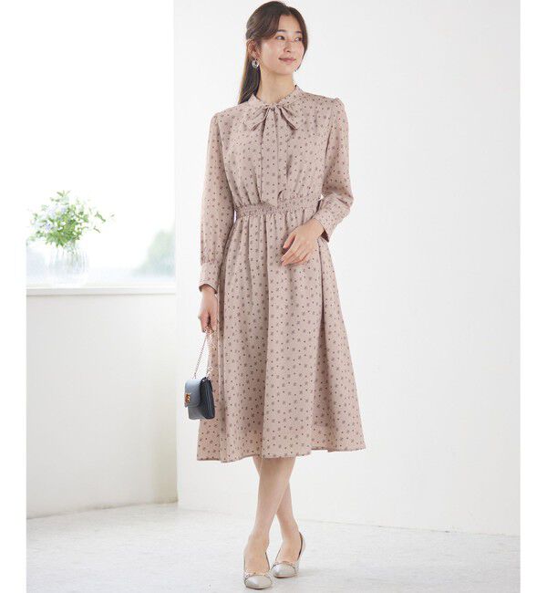 any SiS「【洗える】2WAYボウプリント ワンピース」|ワンピース|ベージュ系