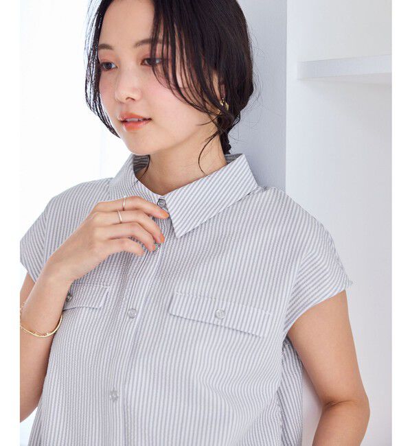 VIS「フレンチスリーブサッカーブラウス/UVケア・WEB限定カラー」|シャツ・ブラウス|