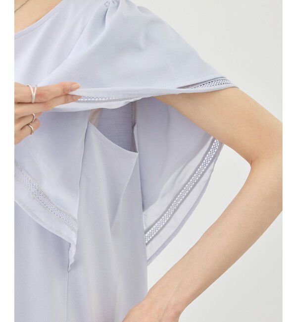 Rope&rsquo;Picnic「【ベストヒット】レースドッキングフレアスリーブカットトップス/UVカット・接触冷感」|Tシャツ・カットソー|