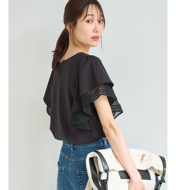 Rope&rsquo;Picnic「【ベストヒット】レースドッキングフレアスリーブカットトップス/UVカット・接触冷感」|Tシャツ・カットソー|