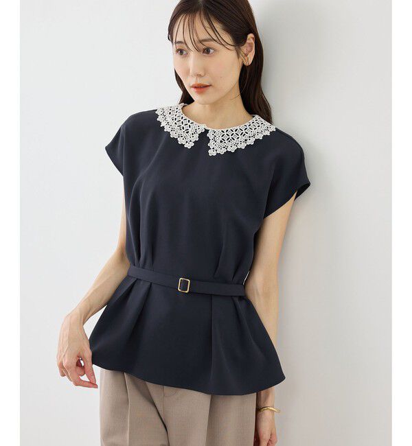 Rope&rsquo;Picnic「【ベストヒット】襟レースフレンチスリーブブラウス/UVカット」|シャツ・ブラウス|