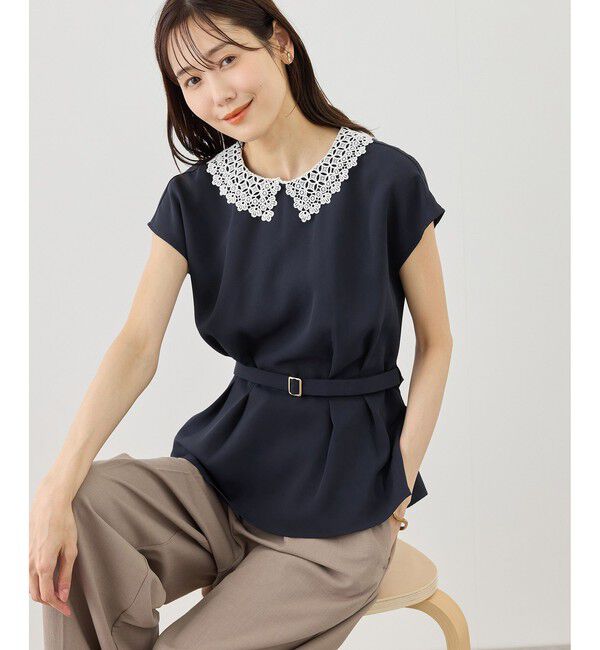 Rope&rsquo;Picnic「【ベストヒット】襟レースフレンチスリーブブラウス/UVカット」|シャツ・ブラウス|