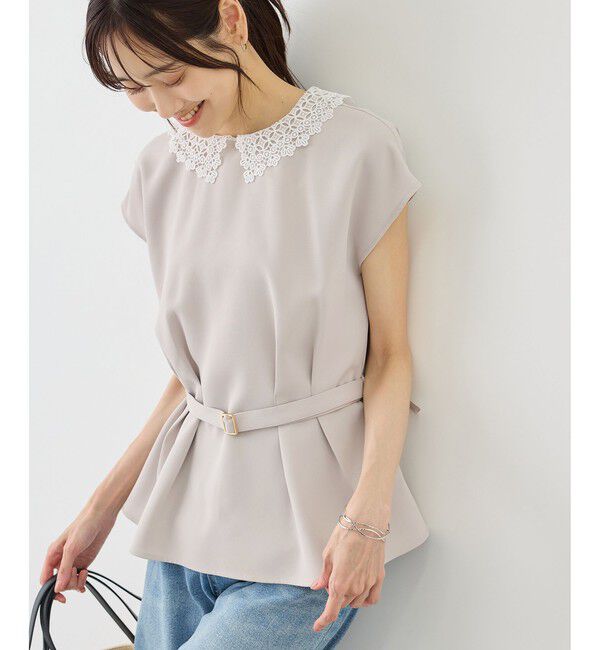 Rope&rsquo;Picnic「【ベストヒット】襟レースフレンチスリーブブラウス/UVカット」|シャツ・ブラウス|