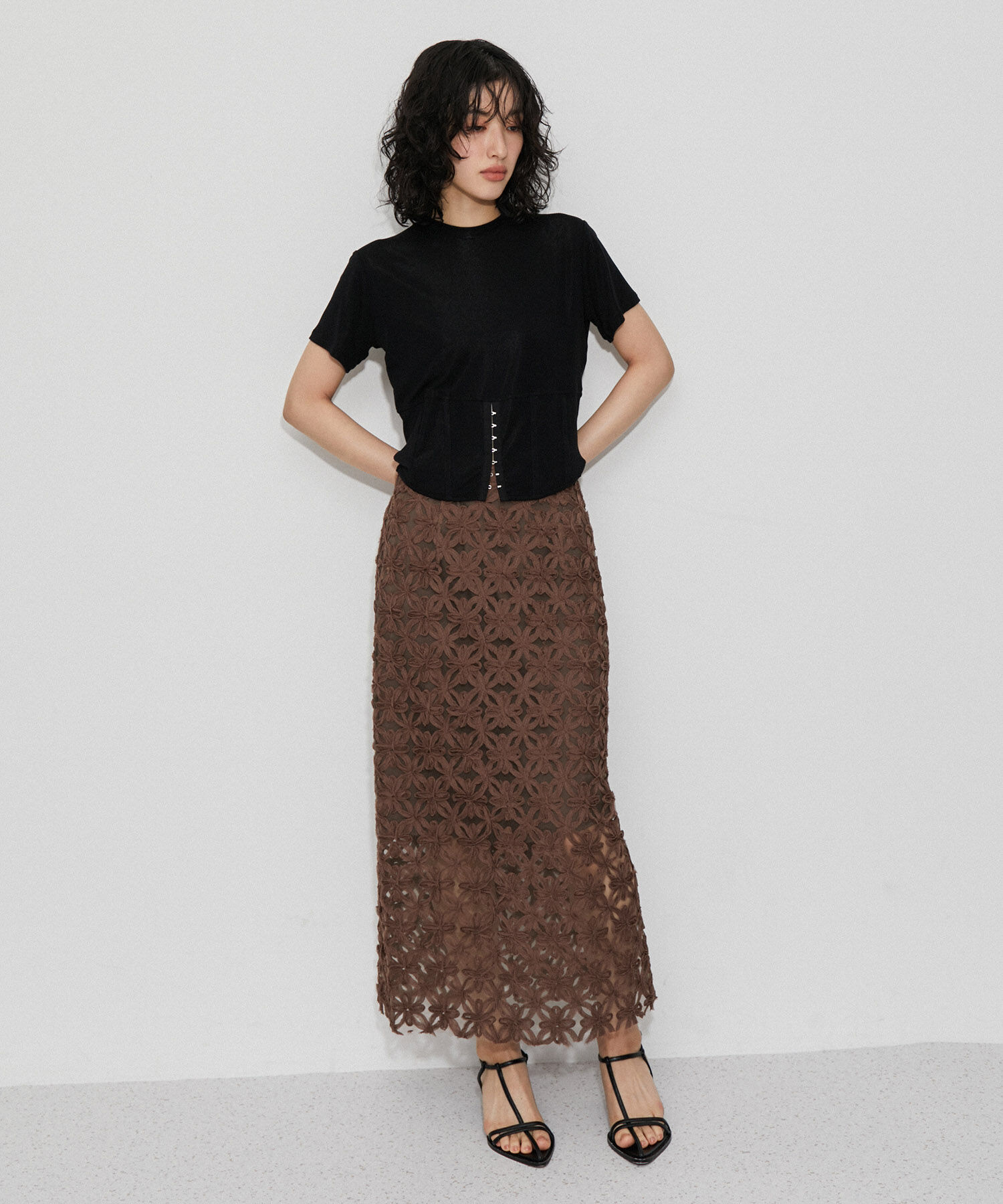 ADAM ET ROPE'「【洗える・ストレッチ・サステナブル】コルセットTシャツ」|Tシャツ・カットソー|