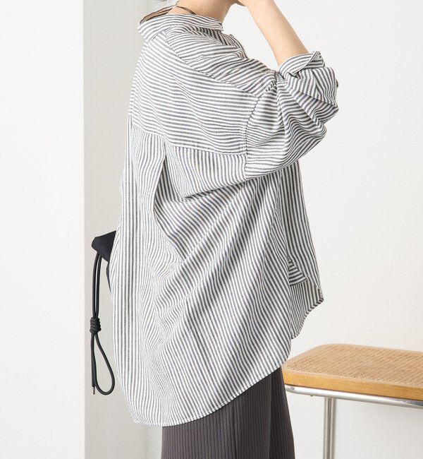  「【女性らしい抜け感】リネン混ストライプシャツ」|シャツ・ブラウス|