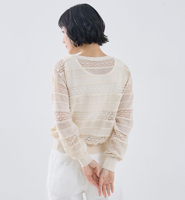 collex「レーシー柄クルーネックニットカーディガン」|カーディガン|