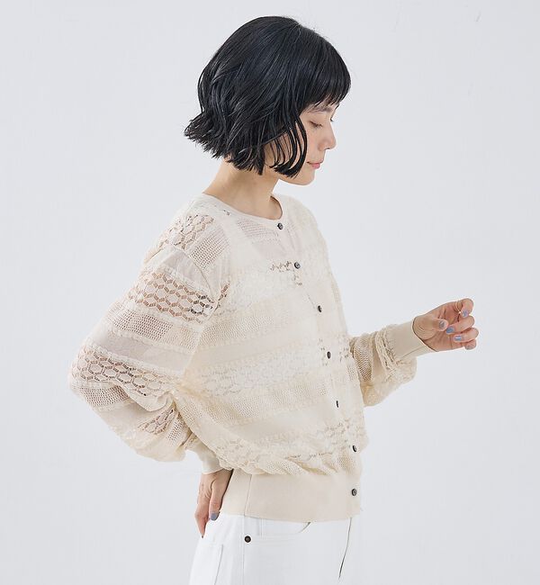 collex「レーシー柄クルーネックニットカーディガン」|カーディガン|