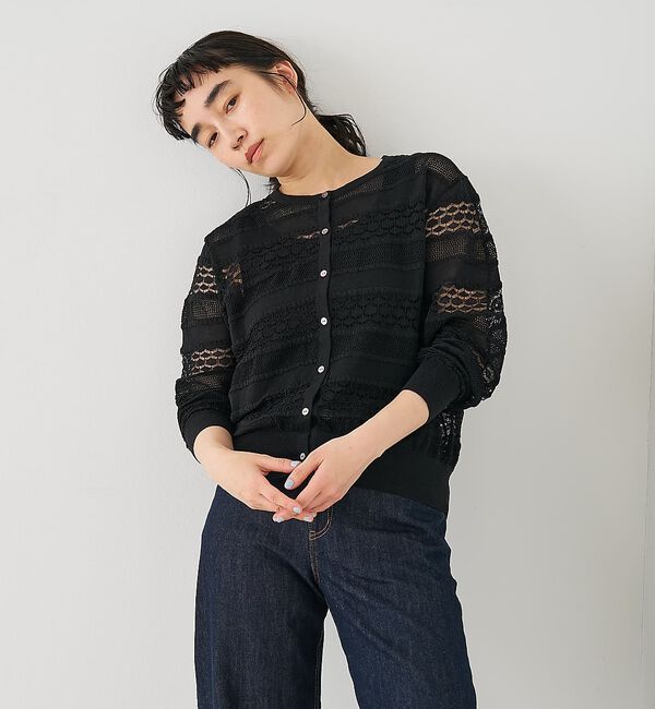 collex「レーシー柄クルーネックニットカーディガン」|カーディガン|