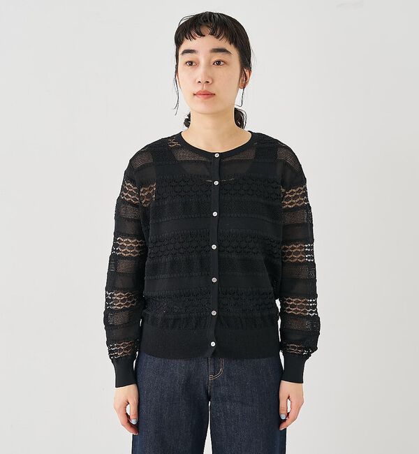 collex「レーシー柄クルーネックニットカーディガン」|カーディガン|