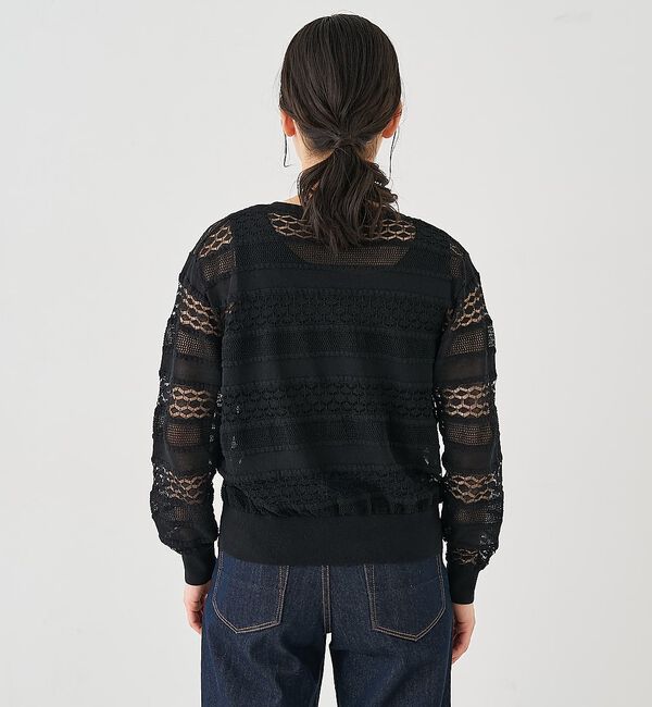collex「レーシー柄クルーネックニットカーディガン」|カーディガン|