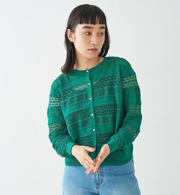 collex「レーシー柄クルーネックニットカーディガン」|カーディガン|