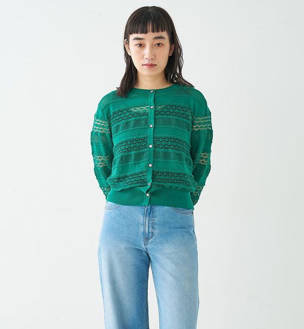 collex「レーシー柄クルーネックニットカーディガン」|カーディガン|
