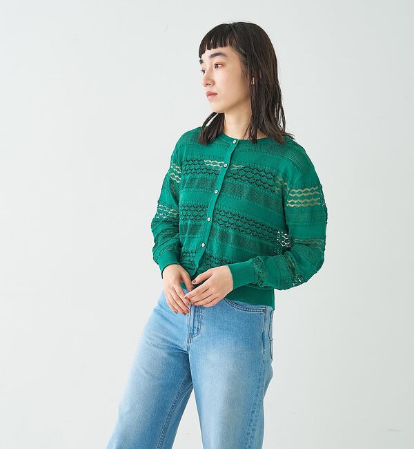 collex「レーシー柄クルーネックニットカーディガン」|カーディガン|