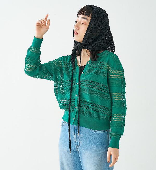 collex「レーシー柄クルーネックニットカーディガン」|カーディガン|