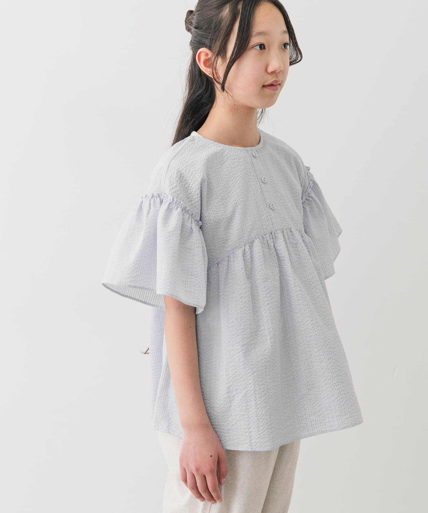 URBAN RESEARCH DOORS「『150サイズあり』ストライプ2wayサッカーブラウス(KIDS)」|その他|ブルー