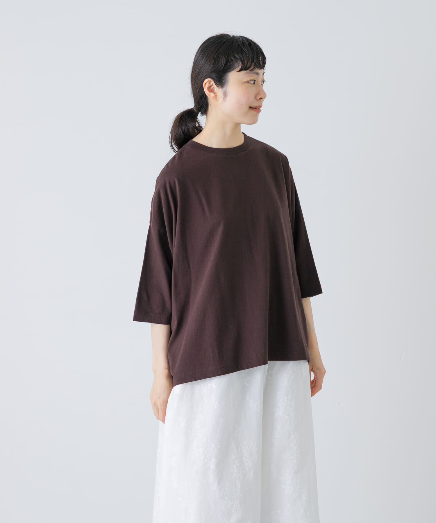 かぐれ「ワイド6分袖プルオーバー」|Tシャツ・カットソー|ブラウン