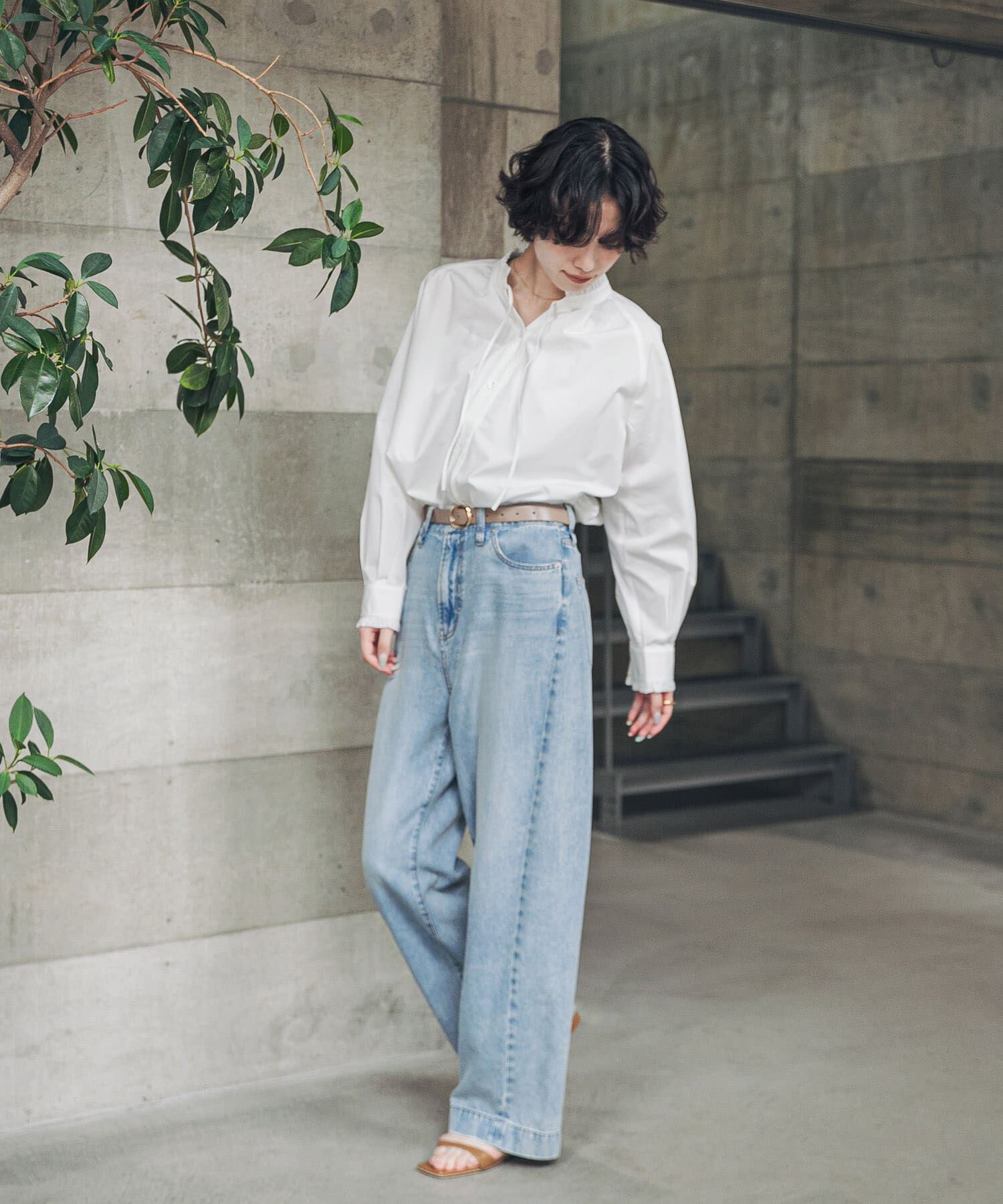 URBAN RESEARCH DOORS「『速乾/イージーケア/UVカット』『UR TECH』Aircareフリルネックブラウス」|シャツ・ブラウス|