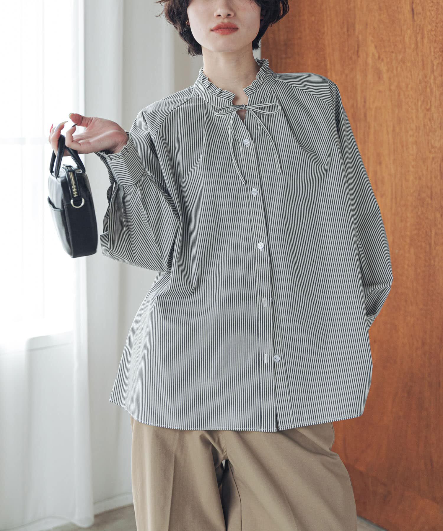 URBAN RESEARCH DOORS「『速乾/イージーケア/UVカット』『UR TECH』Aircareフリルネックブラウス」|シャツ・ブラウス|