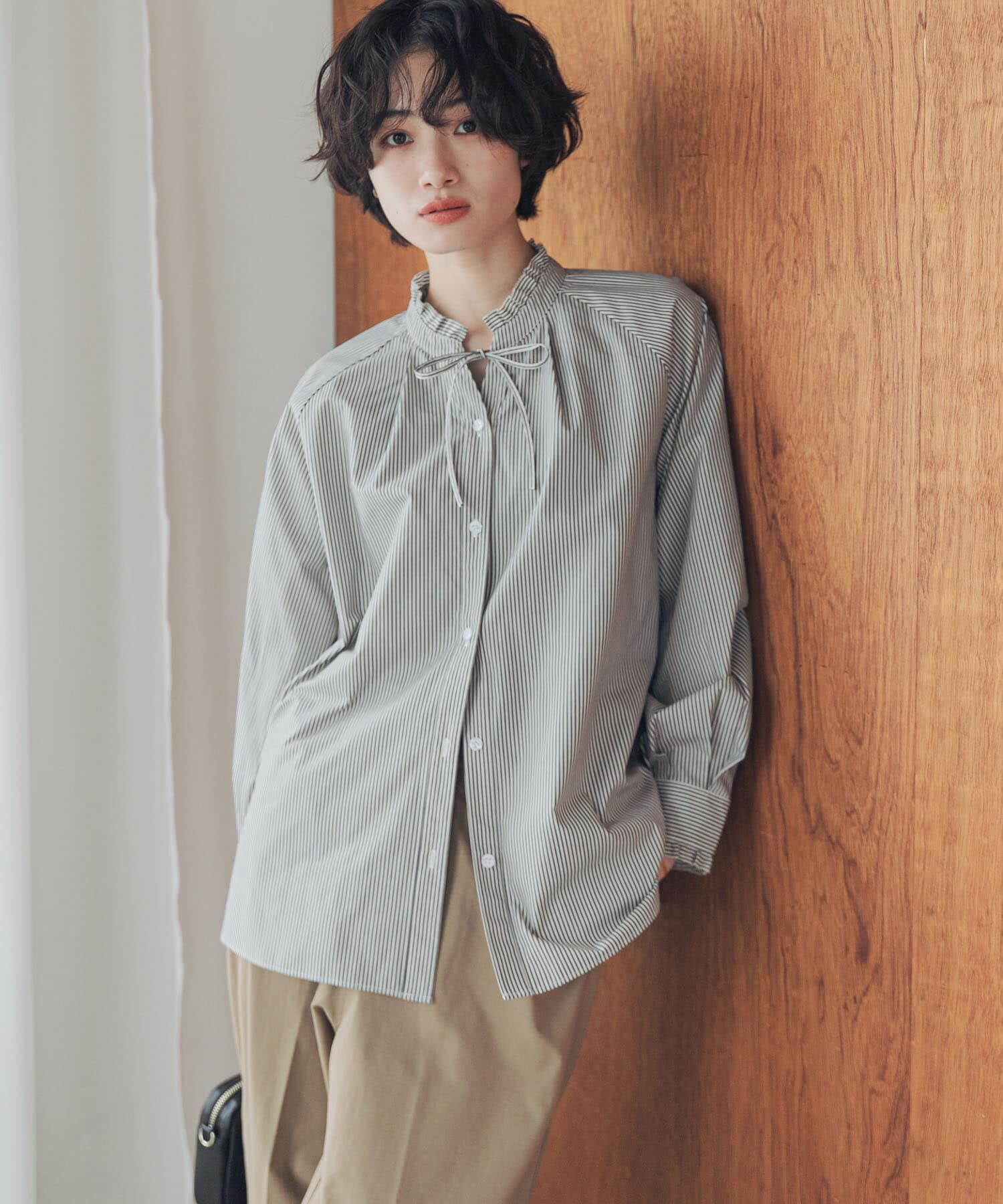 URBAN RESEARCH DOORS「『速乾/イージーケア/UVカット』『UR TECH』Aircareフリルネックブラウス」|シャツ・ブラウス|